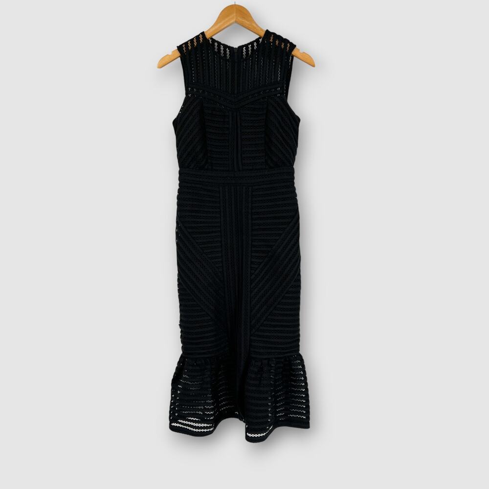 Bardot Black Lace Midi Dress Ruffle Fluted Hem Size 6 - Picture 2 of 7